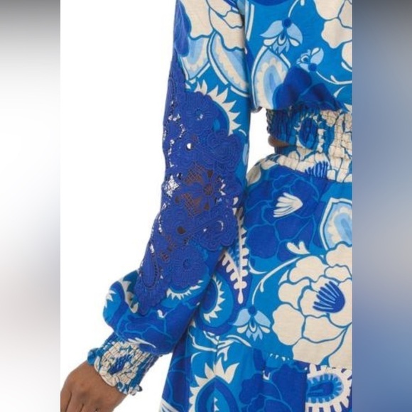 House of Harlow Long Sleeve Repeat Linen Top Tiered Skirt Set Matching flower - Picture 4 of 12